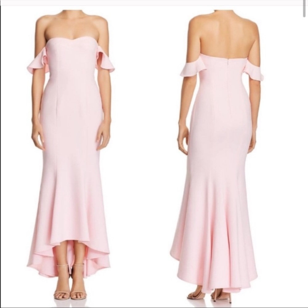 NWT LIKELY Light Pink High Low Off the Shoulder Gown - SZ 10 - NEW WITH TAGS